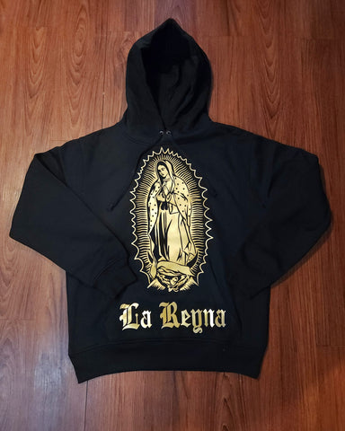 "LA REINA" ALL GOLD METALLIC IMAGE/ BLACK WOMEN'S HOODIE