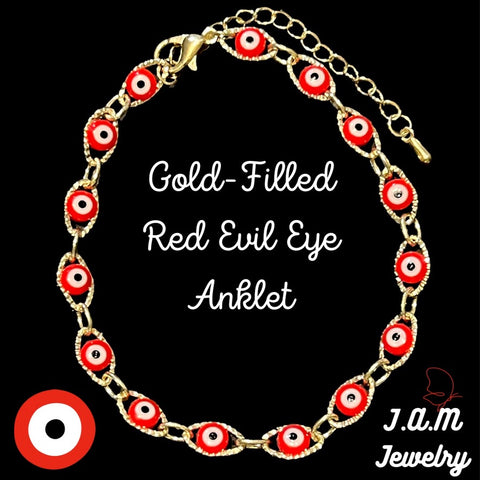 Gold-Filled Red Evil Eye Anklet