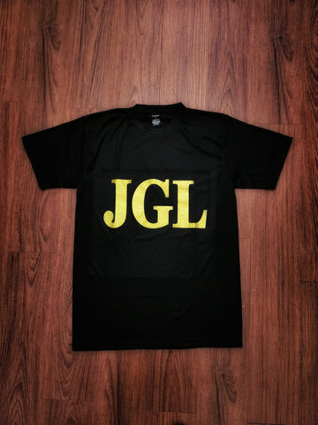 "JGL" GOLD GLITTERED LETTERS BLACK MEN'S TEE