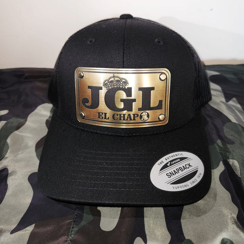"JGL EL CHAPO" ORO FRAMED CURVED BLACK SNAPBACK HAT